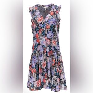 Rebecca Taylor - Grey, Pink & Purple Floral Print Sleeveless Silk Fit & Flare